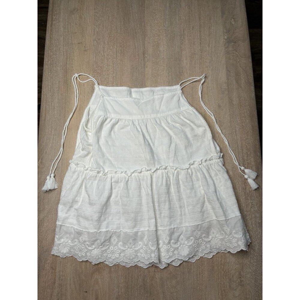 Anthropologie NWT White Embroidered Tank Top Tassel Tie Straps Tiered Boho XS - Picture 8 of 9